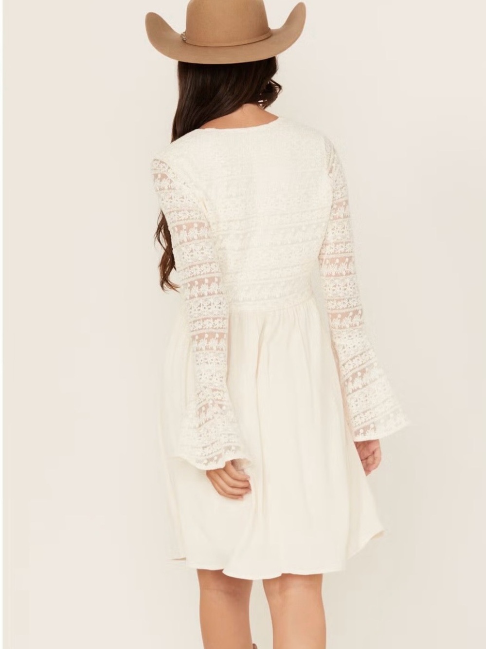 Shyanne Ivory Lace Long-Sleeve Button Mini Dress - Picture 2 of 6